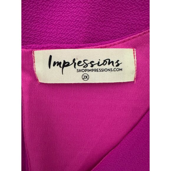 Bright Fuchsia V-Neck Tunic Shift Dress w/Pockets Size 2X 18 20 Plus Sz Summer - Picture 5 of 7